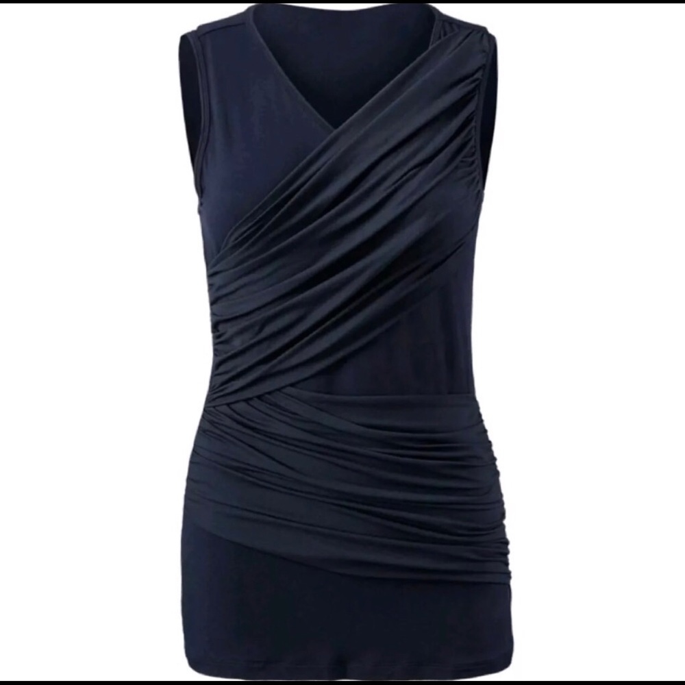 Cabi 5071 Navy Blue Wrap Drape Ruched Top